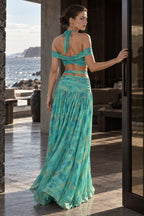 Chic Dot Print Halter Cutout Bandeau Skirt Sets