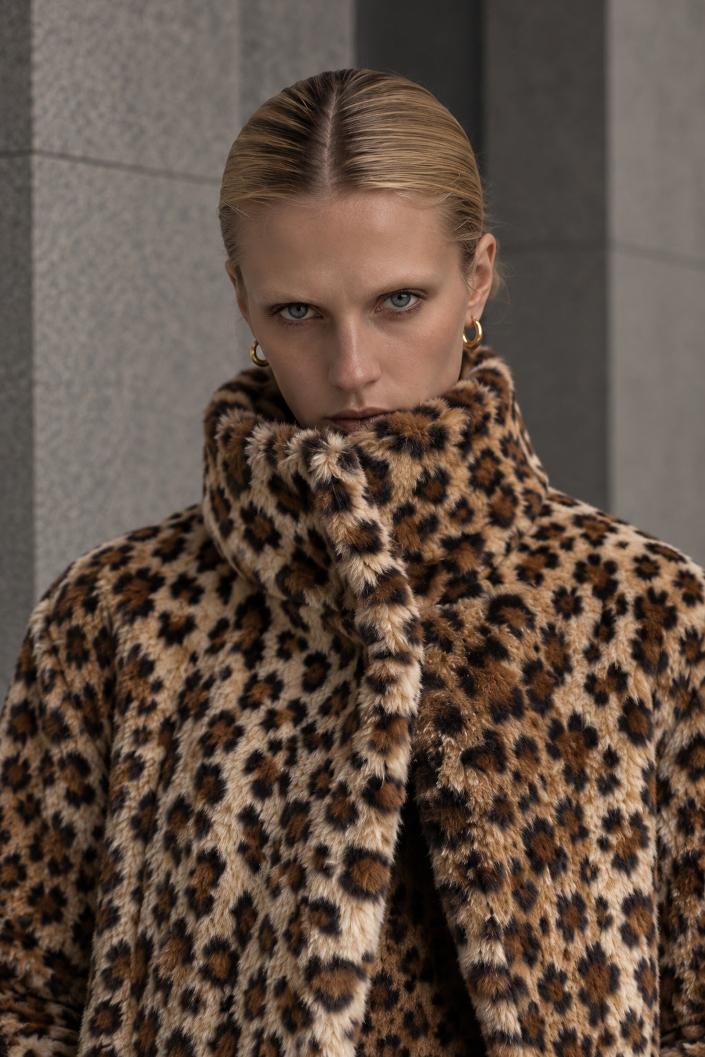 Leopard Print Notched Collar Longline Faux Fur Overcoat Secondary image