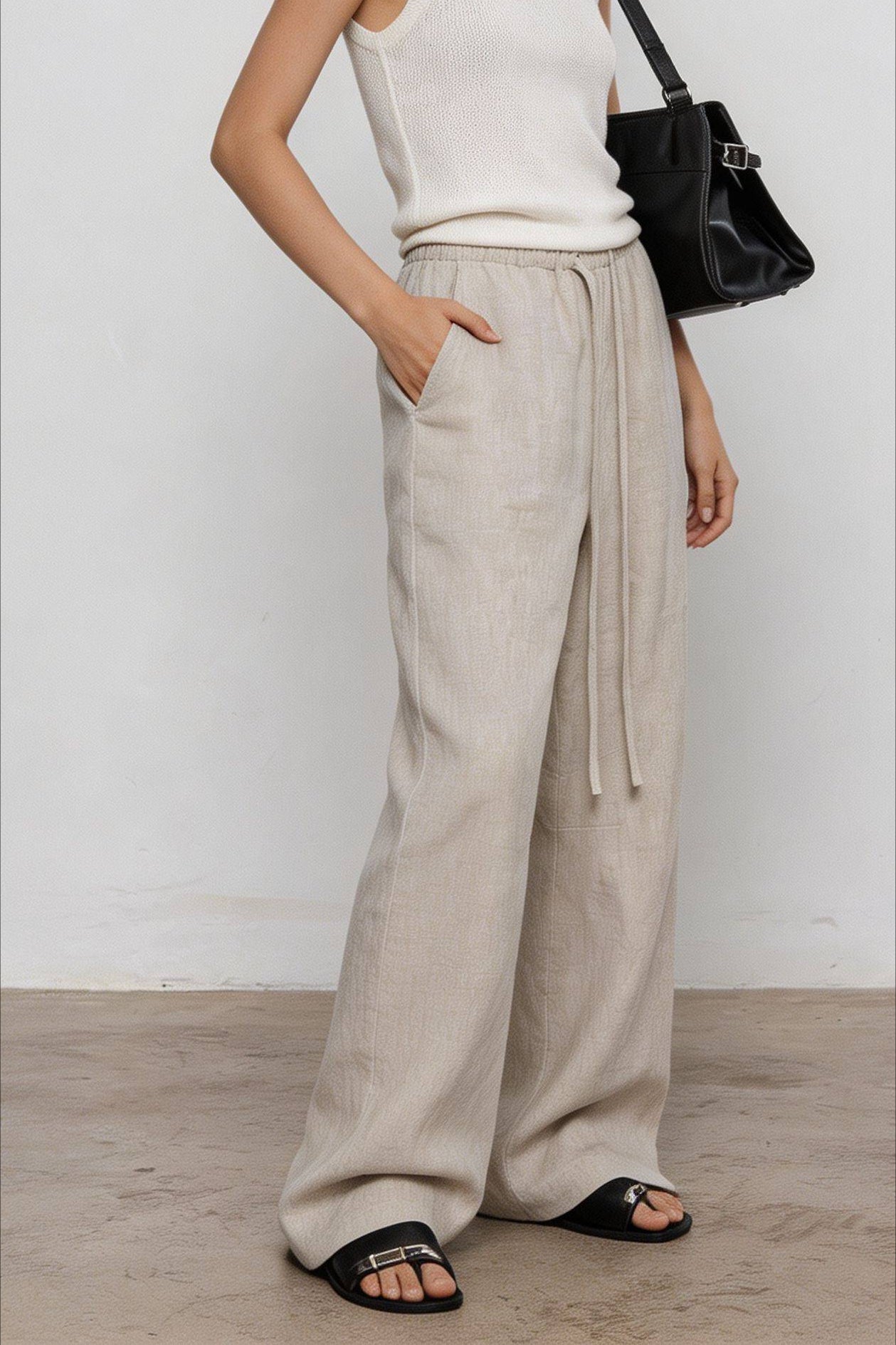 Linen Relaxed Draped Wide Leg Pants Main image