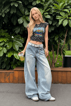 Light Blue High Waist Washed Wide Leg Jeans