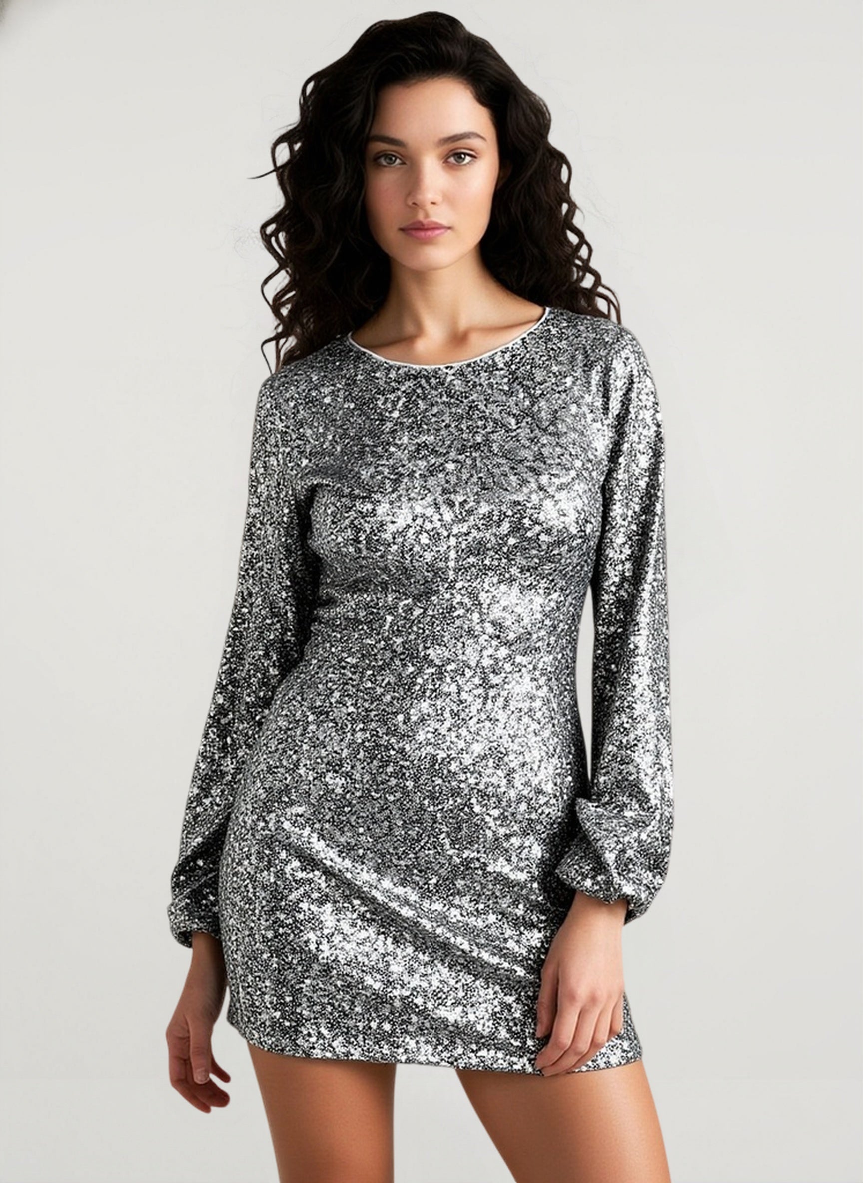 Elegant Slim Long Sleeve Sequin Dress Secondary image