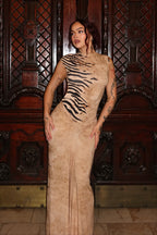 Tiger Print Cutout Open Back Maxi Dress