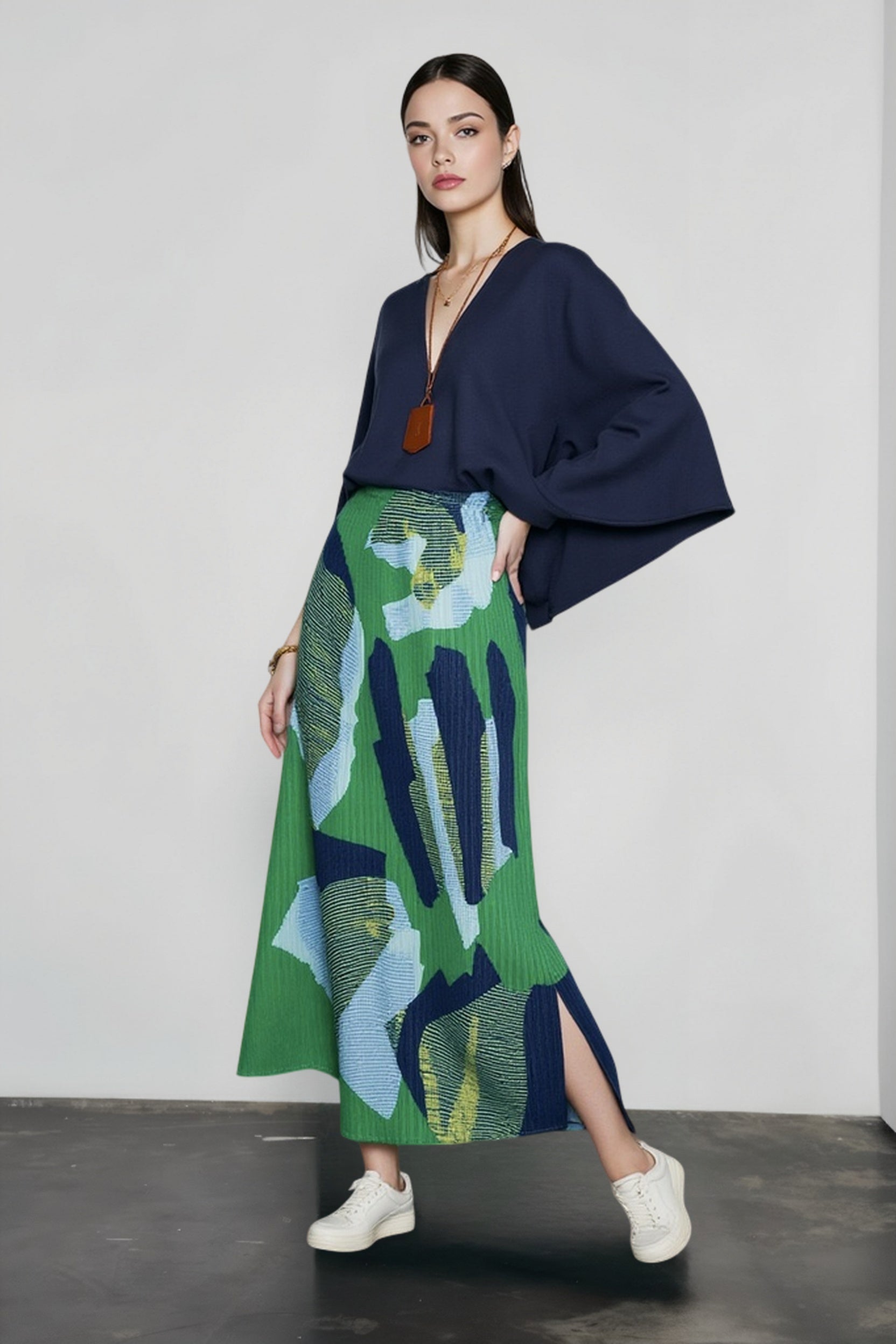 Color Block Print Pleated Vacation Skirt Secondary image