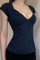 Essential Fitted Solid Plunging V Neck T-Shirt