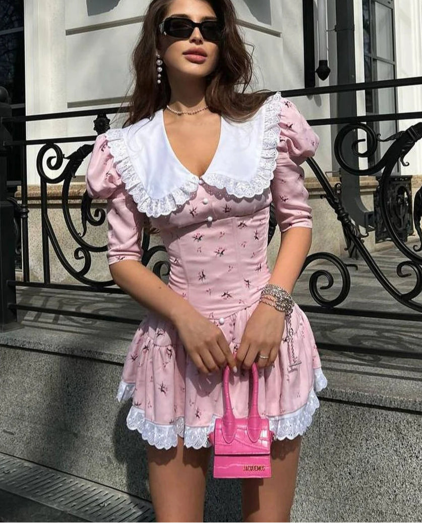 Lace Patchwork Doll Collar Mini Dress Secondary image