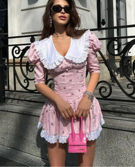 Lace Patchwork Doll Collar Mini Dress