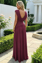 Draped Asymmetric Neck Side Slit Maxi Dress