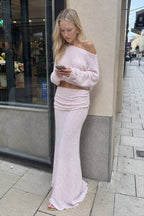 Ribbed Knit Off Shoulder Maxi Skirt Set