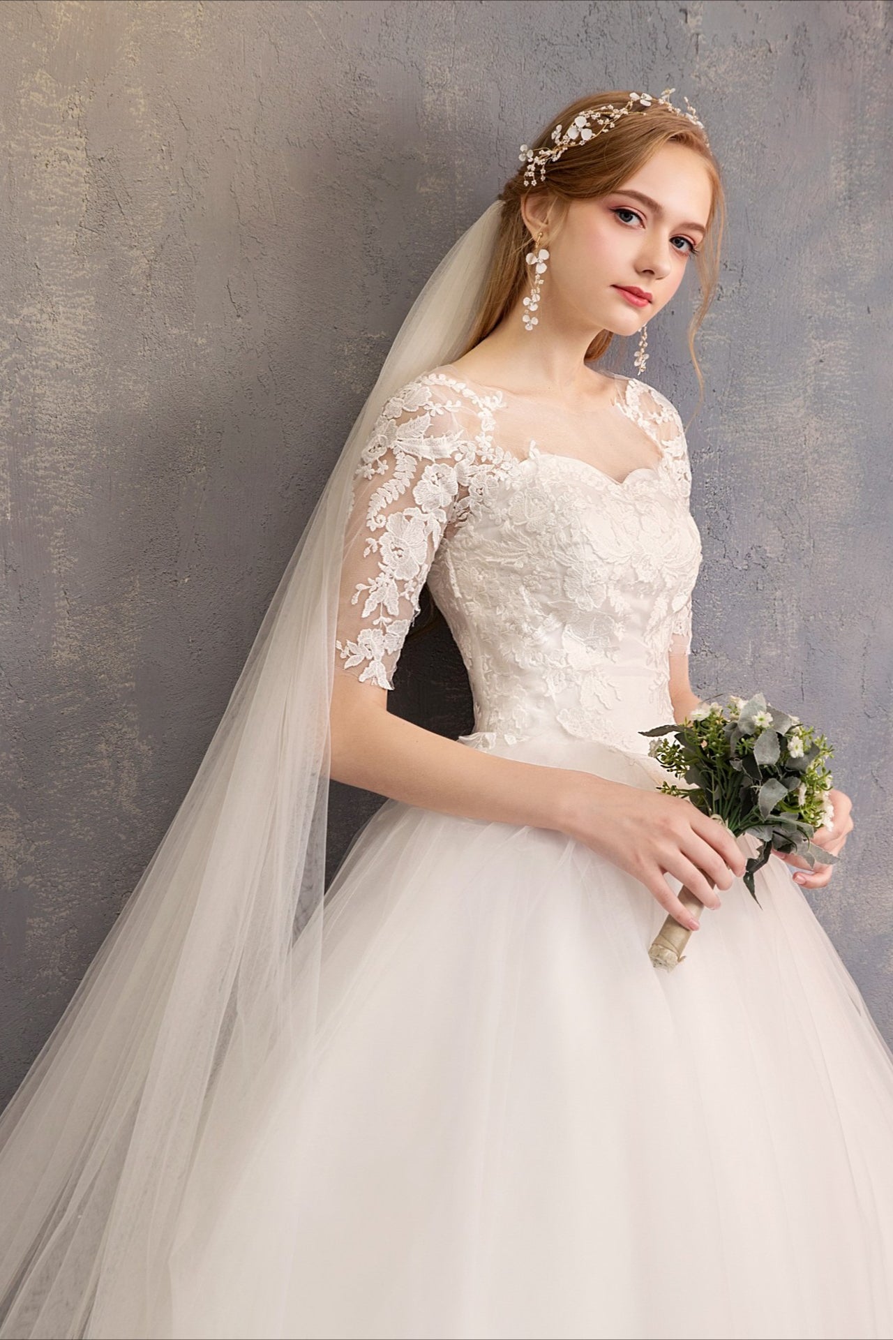 Lace Three Quarter Sleeve Wedding Dress Secondary image