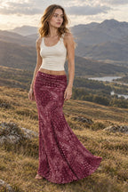 Slim Boho Print Fishtail Maxi Skirt