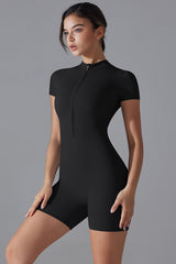 Zipper Short Sleeve Slim Yoga Workout Jumpsuit