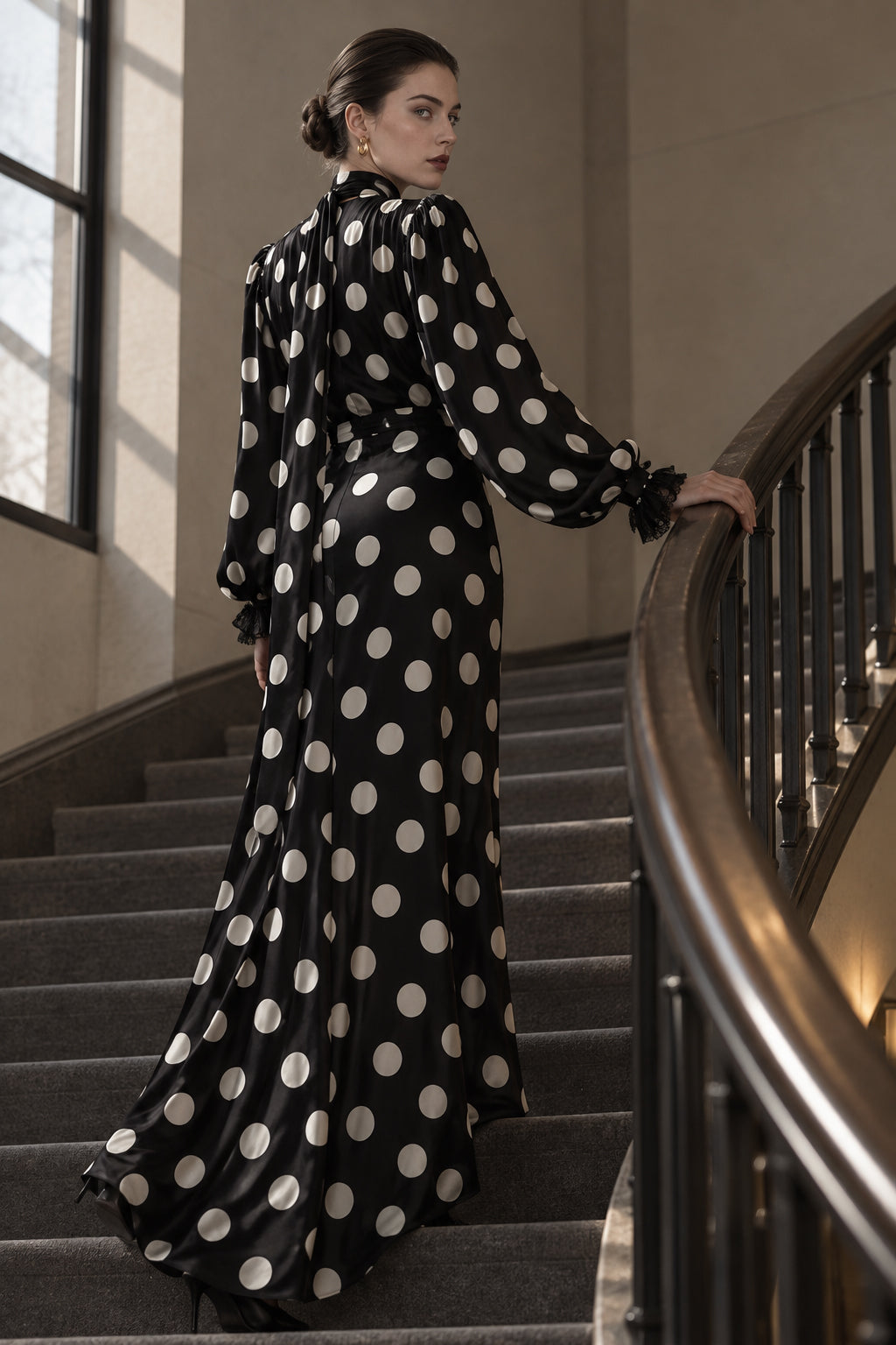 Vintage Polka Dot Sash Maxi Dress Main image