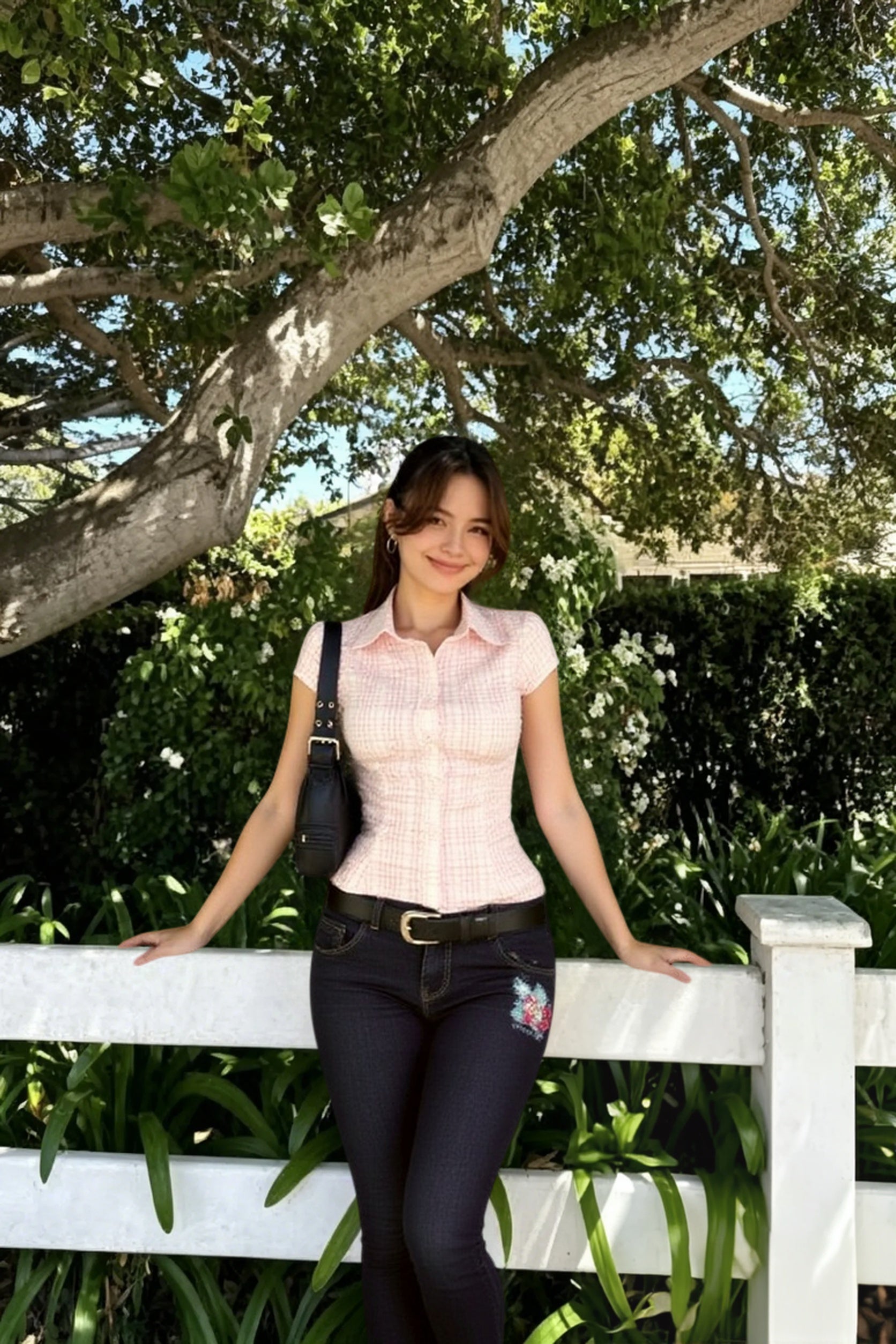 Plaid Button Front Fitted T-Shirt Main image