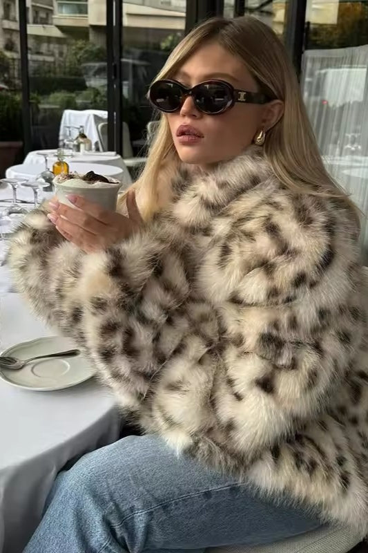 Faux Fur Leopard Pattern Coat Main image