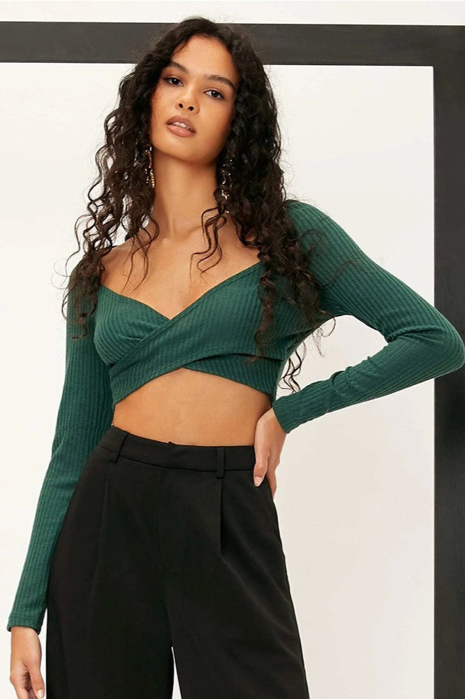 Solid V-Neck Crop Knit Top Main image