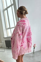 Distressed Graphic Oversized Crew Neck Knit Sweater