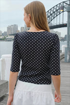 Polka Dot Three Quarter Sleeve Fitted T-Shirt