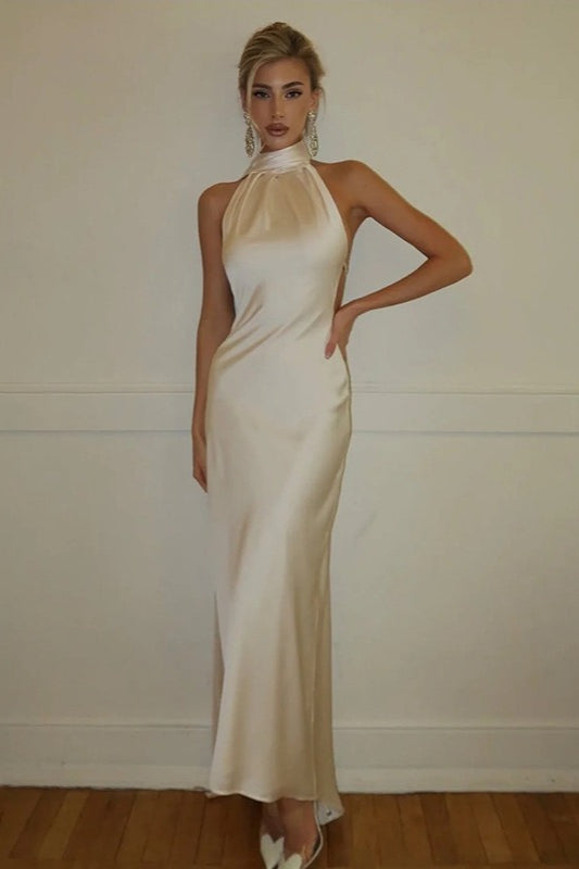 Halter Sash Open Back Reception Dress Main image