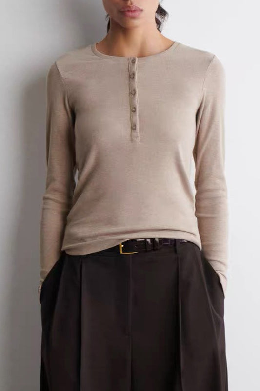 Henley Neck Slim Fit Long Sleeve Top Main image