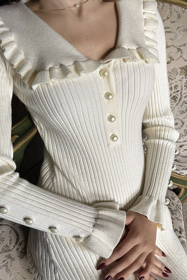 Chic Ruffled Collar Knitted Maxi Sweater Dress Secondary image
