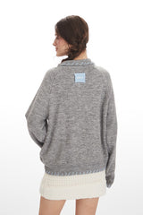 Vintage Collared Open Front Knit Top