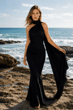 Backless Tie Detail Bodycon Prom Dress