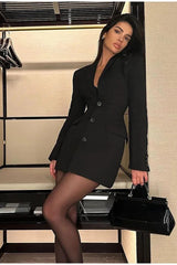 High-Waisted V-Neck Blazer Work Dress