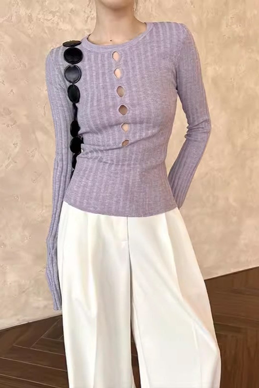 Sheer Panel Wool Blend Knit Top