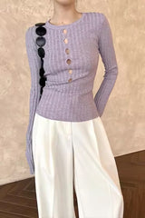 Sheer Panel Wool Blend Knit Top