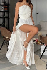 Sexy Elegant Solid Pleated Flared Formal Dress