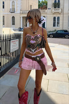 Leopard Bow Print Strapless Corset Crop Top