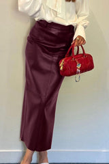 High Waist PU Leather Bodycon Maxi Skirt