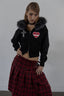 Rhinestone Cross Faux Fur Zip Front Hoodie