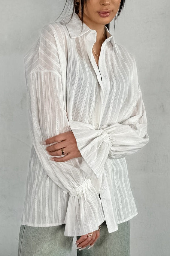Raised Jacquard Flare Sleeve Blouse Secondary image