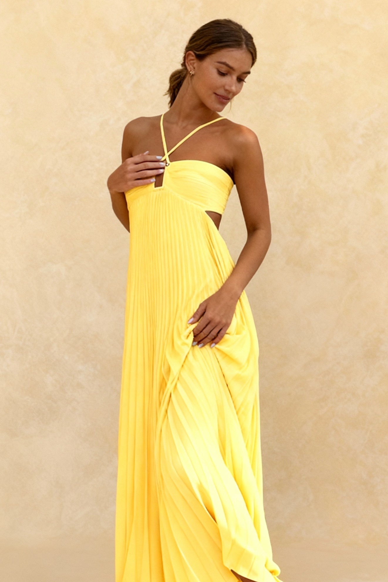 Pleated Blue Halter Maxi Dress Secondary image