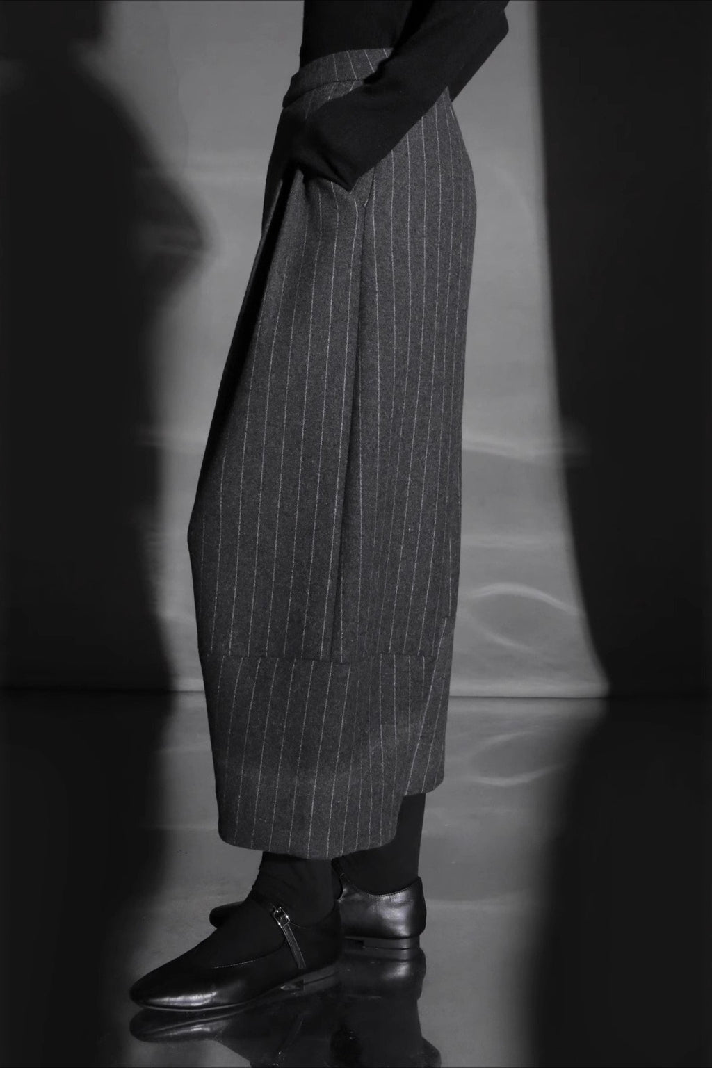 Relaxed Wide Leg Bootcut Wool Ankle Crop Pants