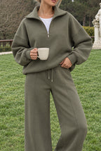 Half Zip Sweatshirt Wide Leg Pants Set