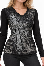 Gothic V-neck Graphic Cotton T-shirt