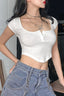 U-Neck Button Front Crop Top