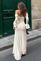 Lace Plunge Neck Bell Sleeve Maxi Dress