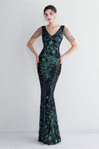 Elegant Long Slim Sequin Formal Event Sequin Dress