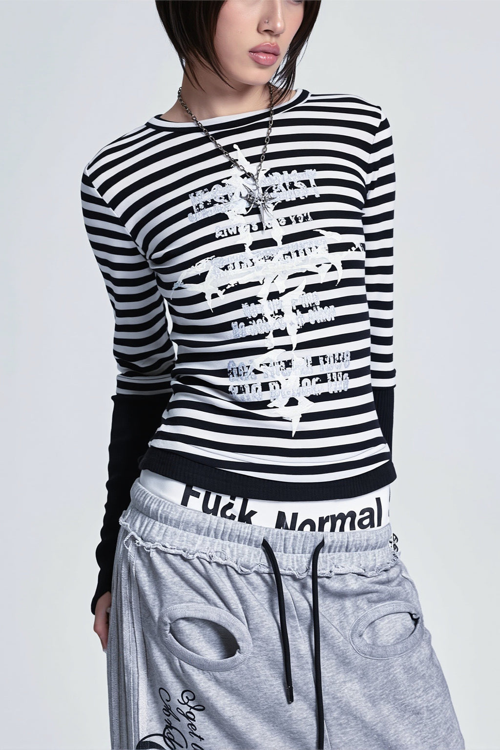 Gothic Plaid Layered Graphic Long Sleeve T-Shirt