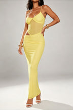 Sheer Panel Corset Cutout Maxi Dress