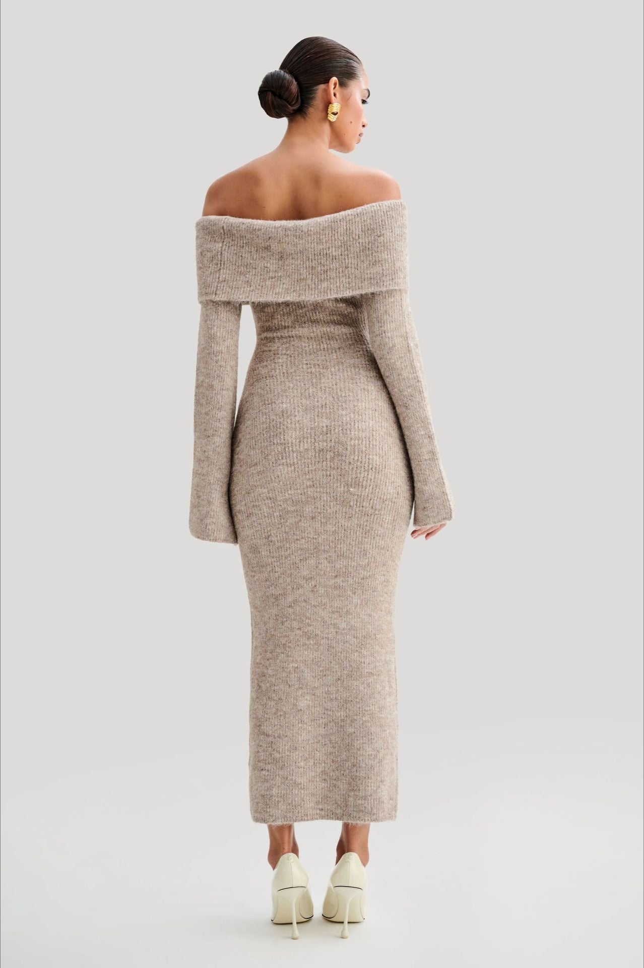 Fitted One Shoulder Bodycon Long Sleeve Knit Sweater Dress Secondary image
