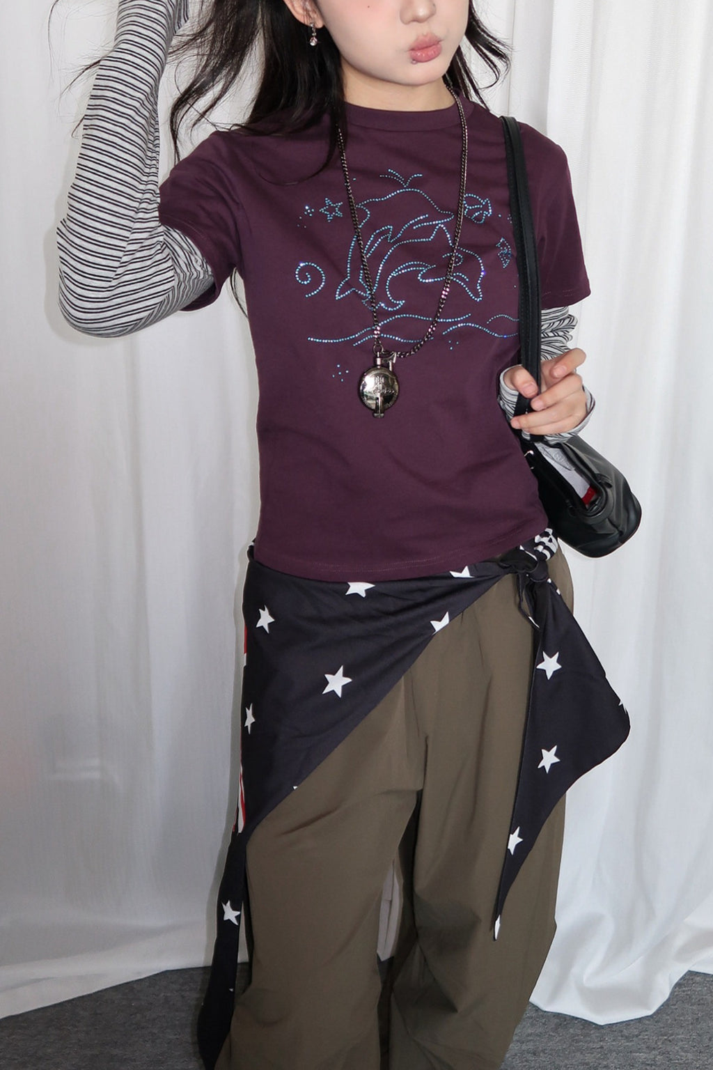 Dragon Graphic Striped Layered Long Sleeve T-Shirt