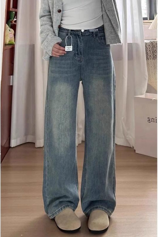 Vintage Blue Fleece Lined High Waist Plus Size Wide Leg Jeans Main image