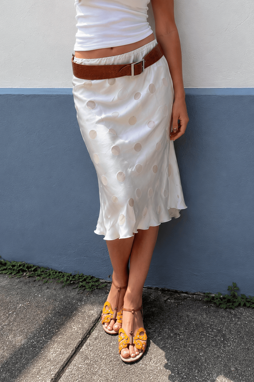 White Polka Dot Sheer Casual Skirt Main image