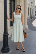 Elegant Striped Square Neck Vacation Dress