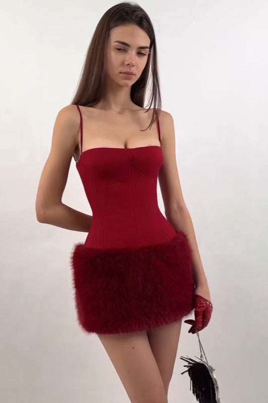 Faux Fur Strapless Party Dress Main image