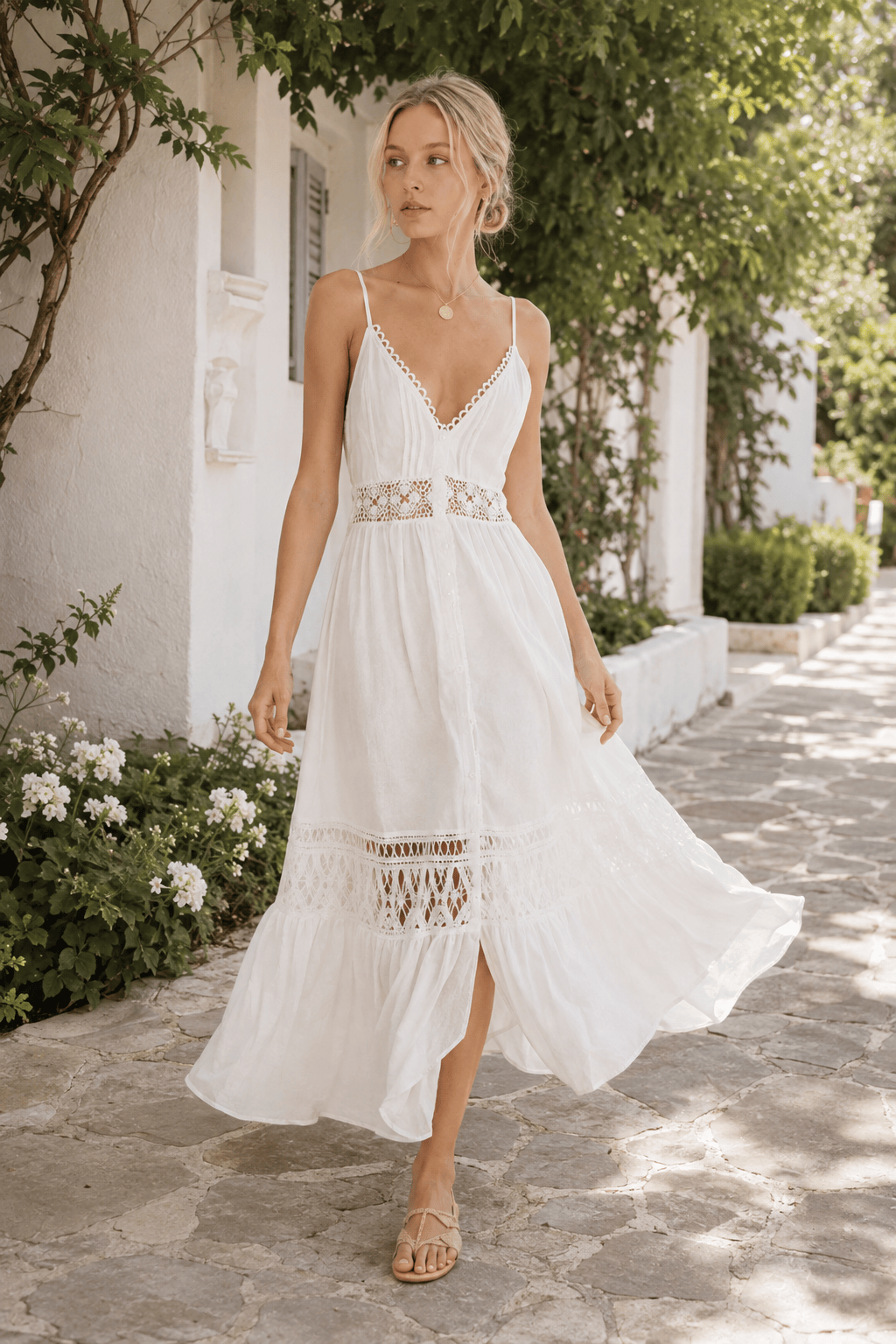 Lace Trim Sheer Flowy Boho Dress Main image